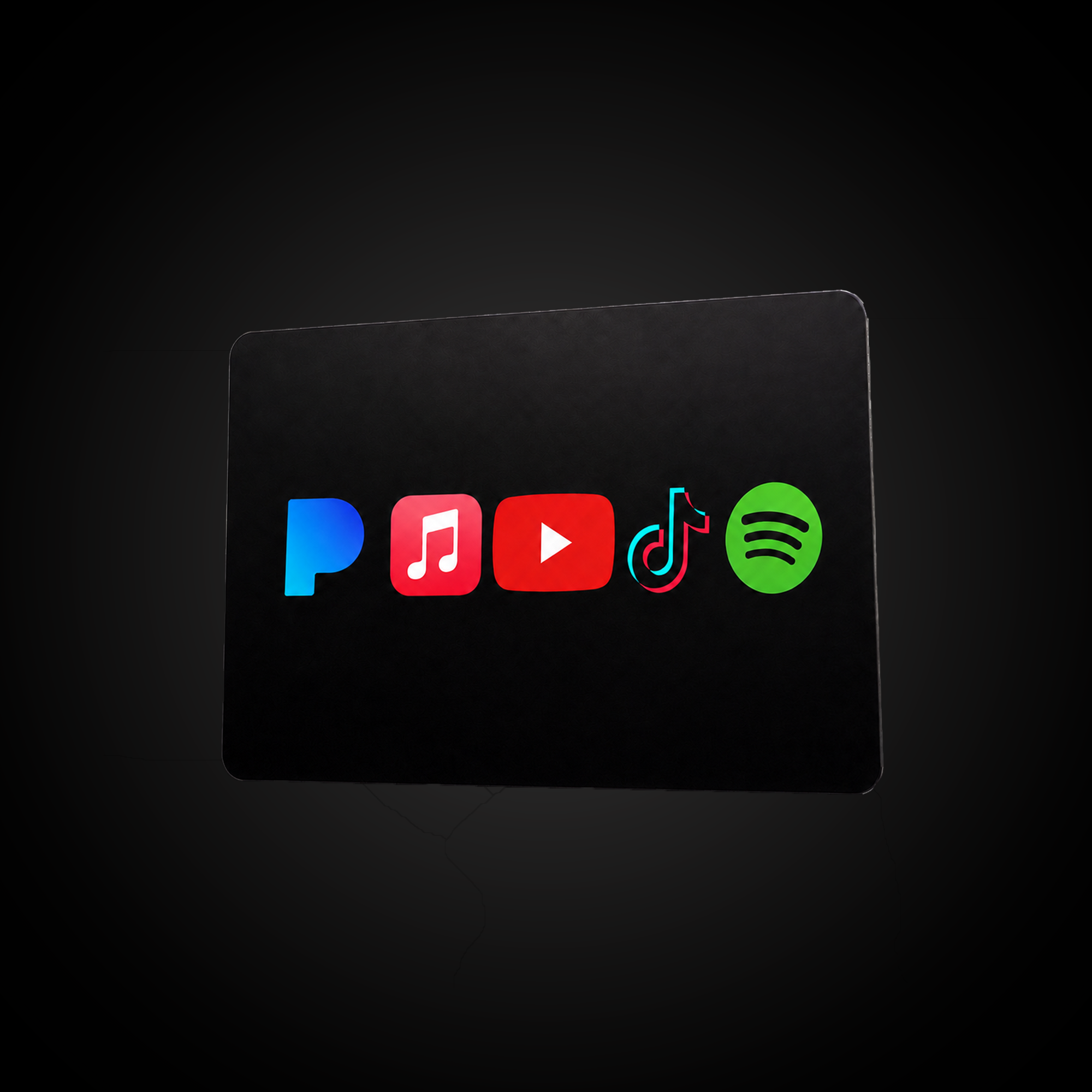 Back side of the I Make Music NFC card with music platform logos